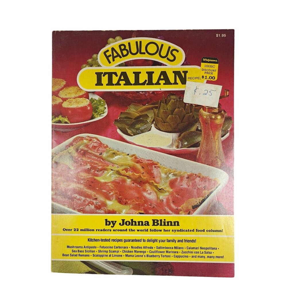 Fabulous Italian Recipes Cookbook By Johna Blinn 1983 Baronet Books Vintage